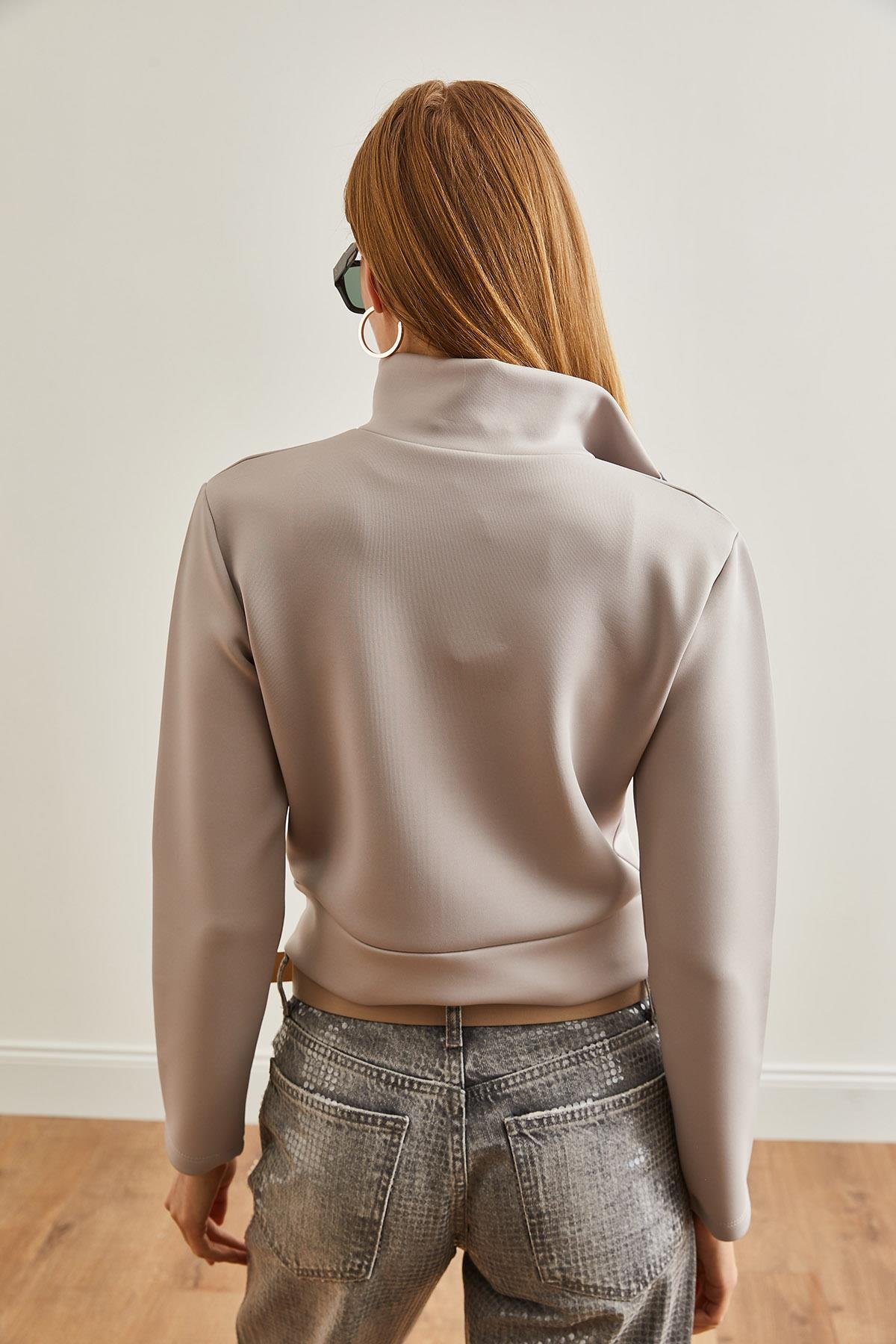 Fermuarlı Scuba Ceket Gri