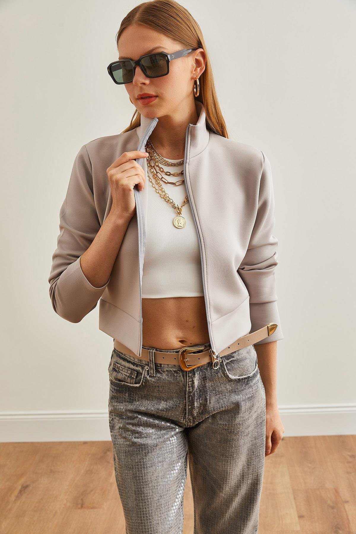 Fermuarlı Scuba Ceket Gri