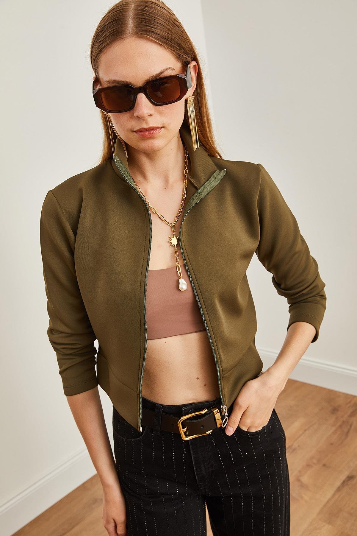 Fermuarlı Scuba Ceket Haki