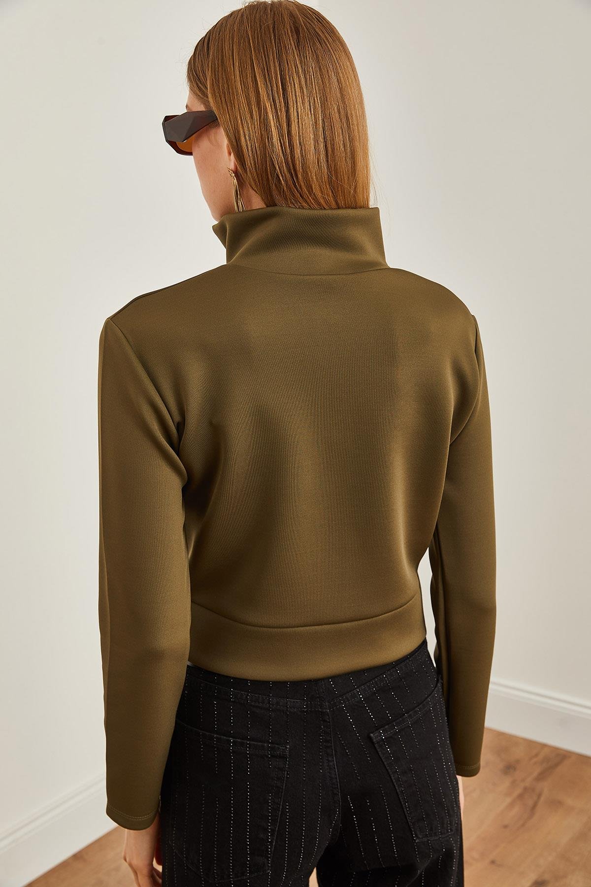 Fermuarlı Scuba Ceket Haki