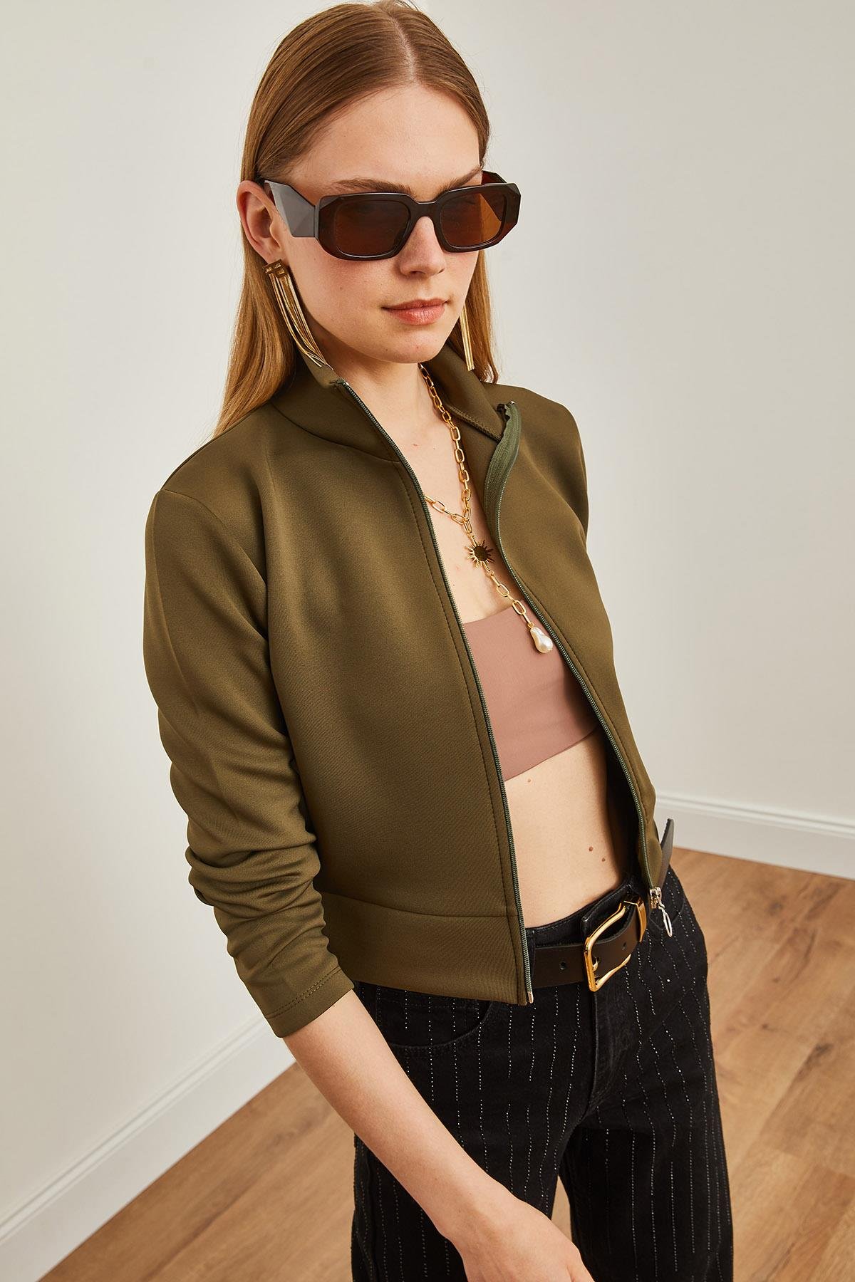 Fermuarlı Scuba Ceket Haki