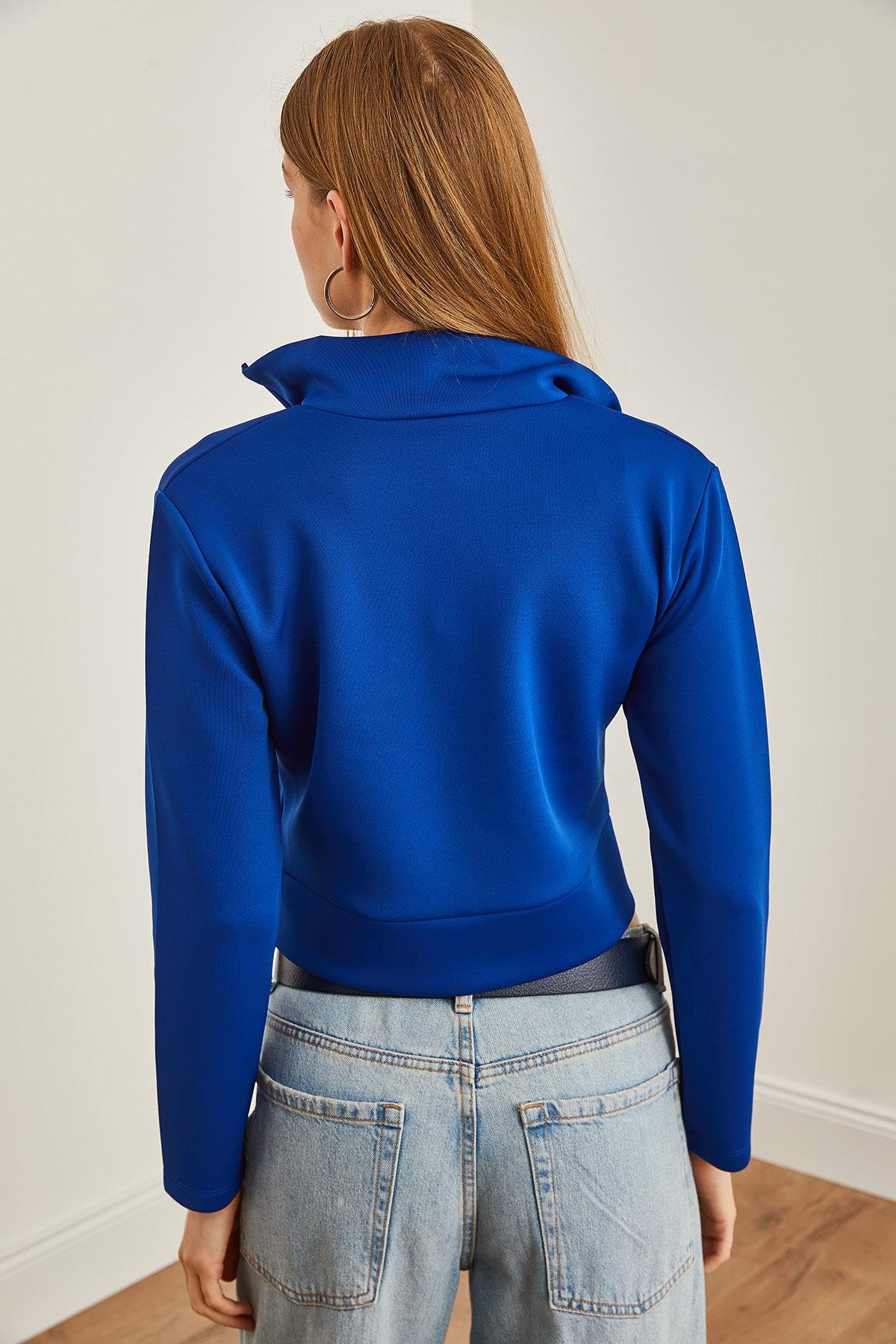 Fermuarlı Scuba Ceket Saks Mavi