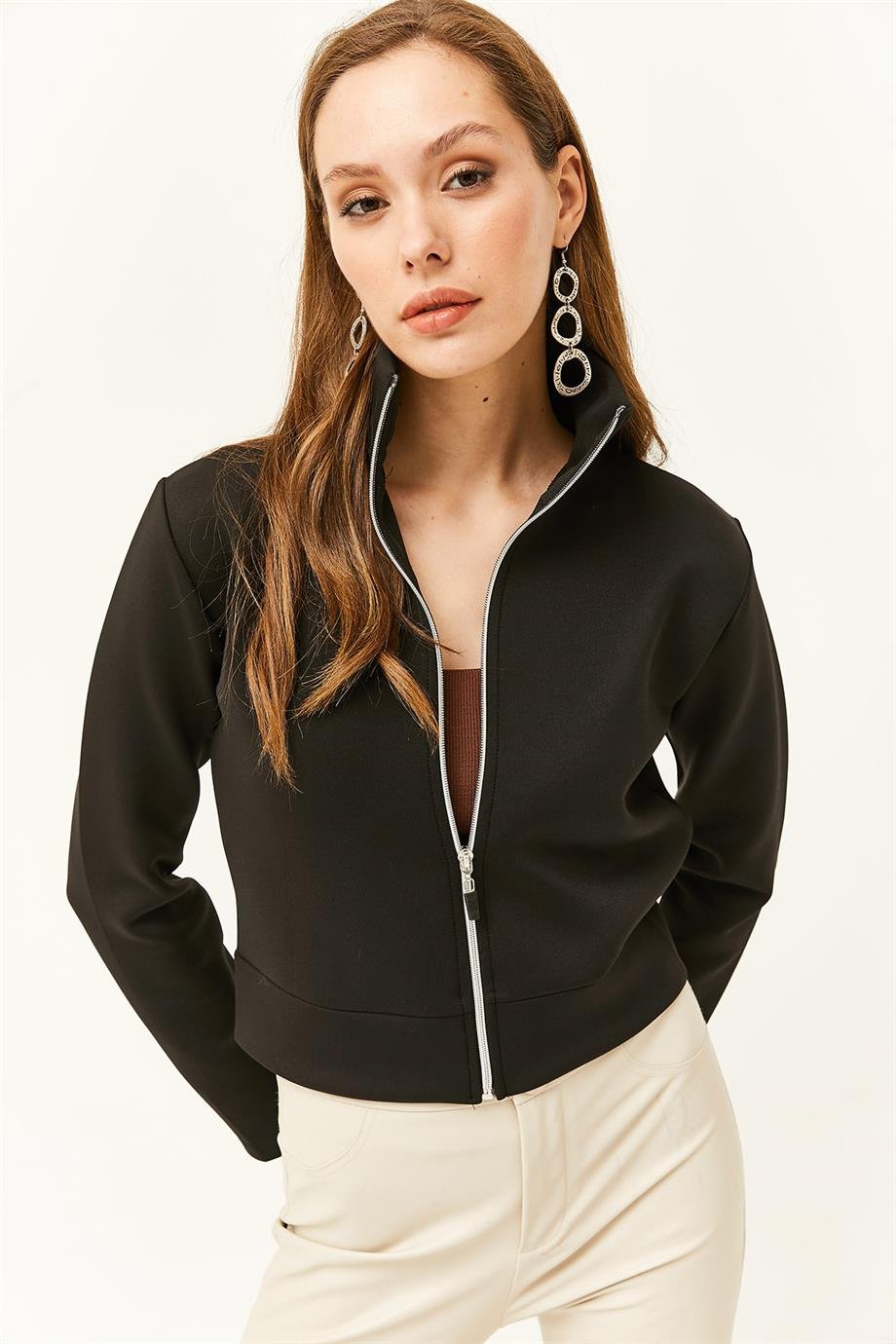 Fermuarlı Scuba Ceket Siyah