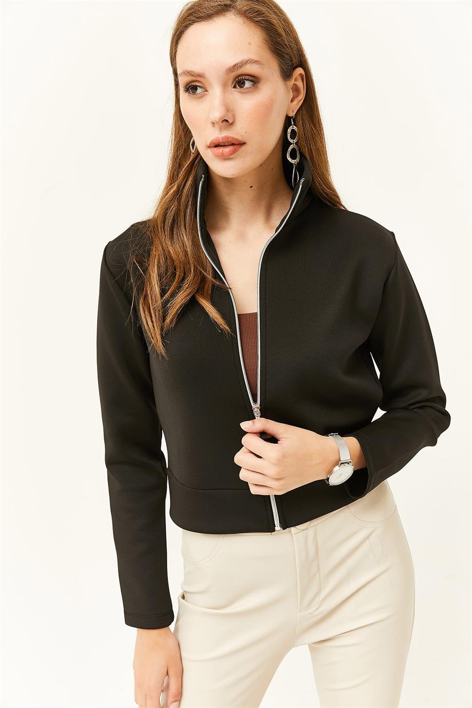 Fermuarlı Scuba Ceket Siyah