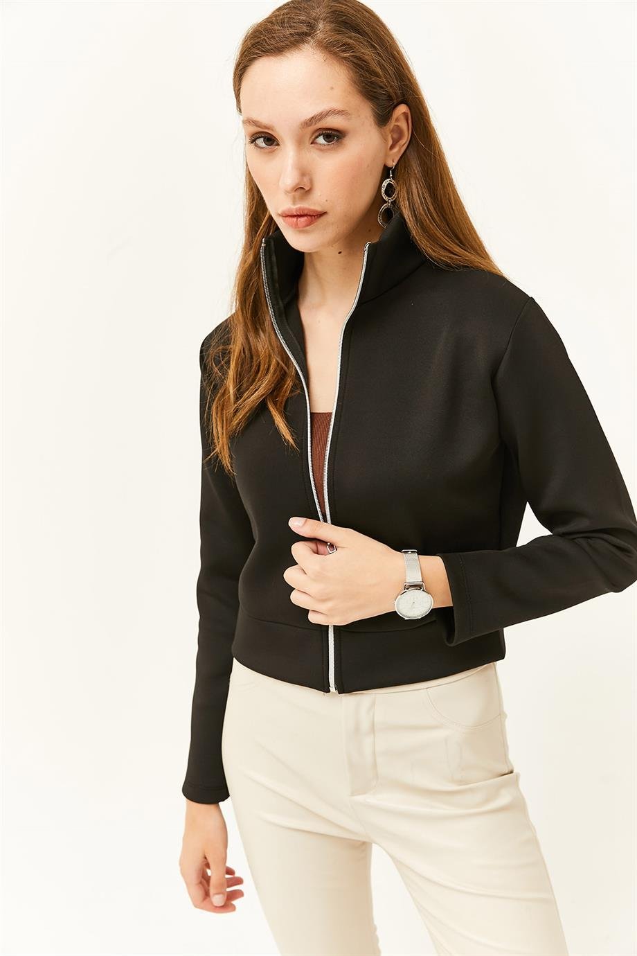Fermuarlı Scuba Ceket Siyah