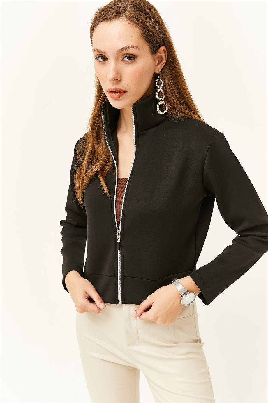 Fermuarlı Scuba Ceket Siyah