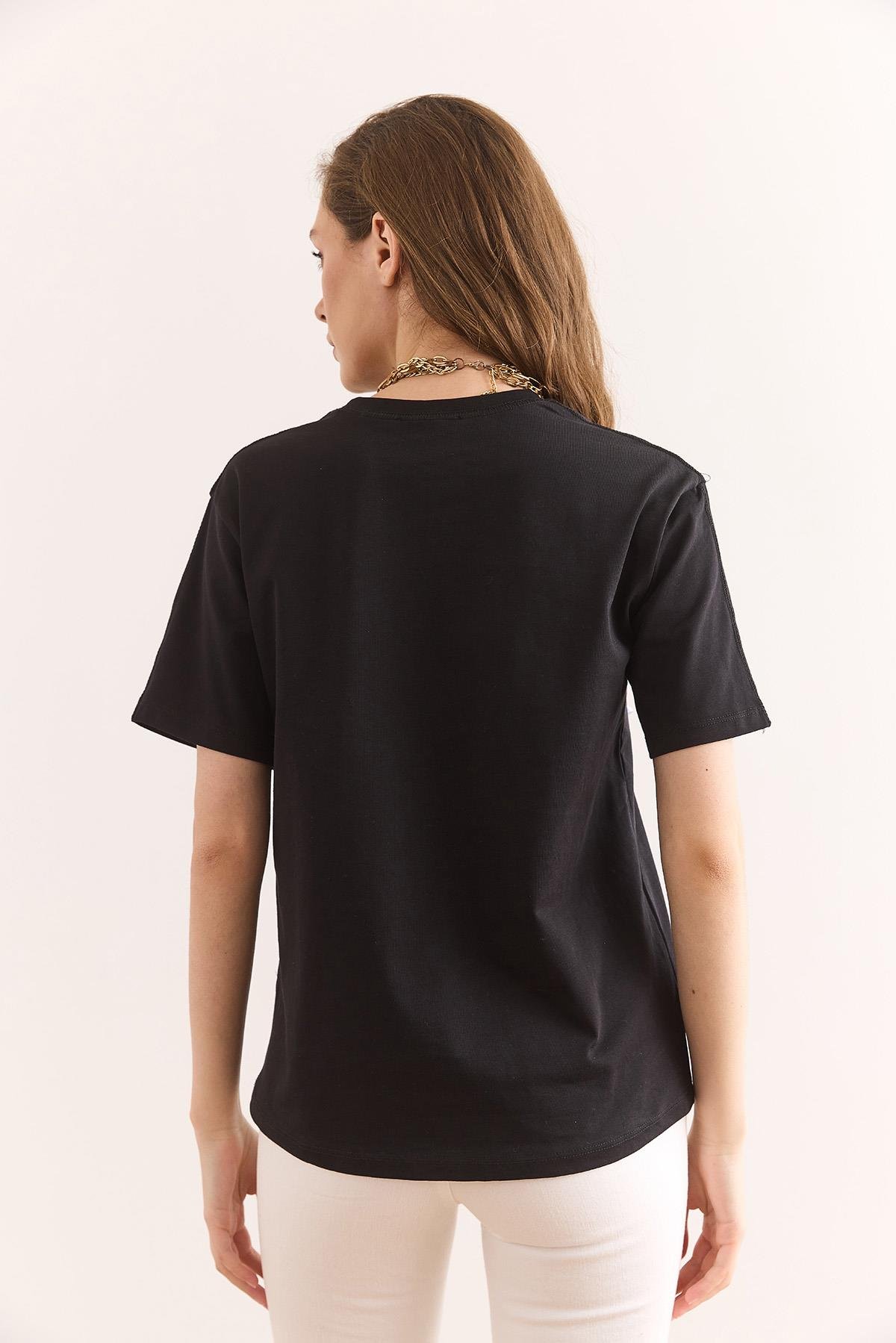 Fiyonk Detaylı Regular Fit 2 İp Tişört Antrasit