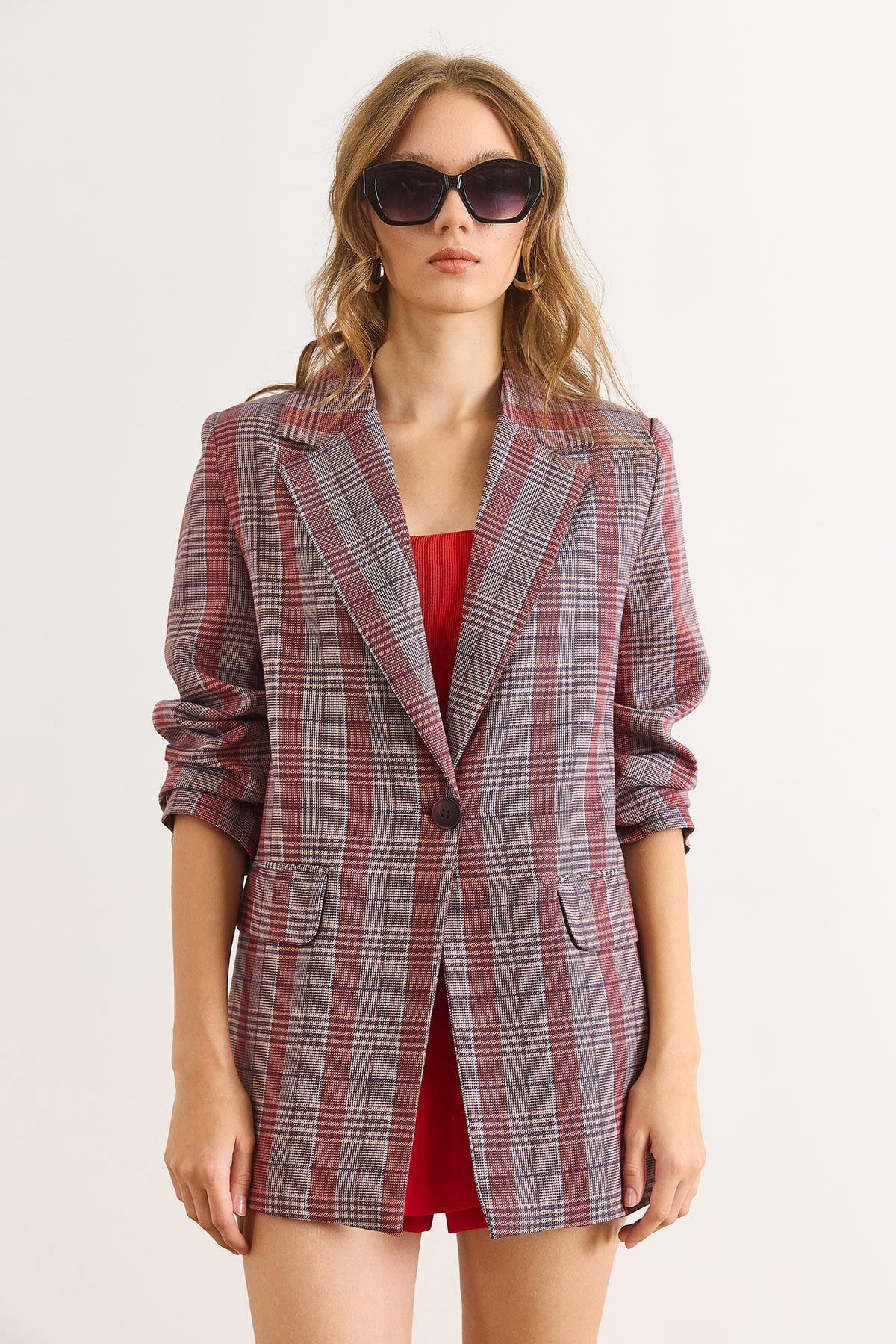 Fleto Cep Astarlı Blazer Ceket Bordo