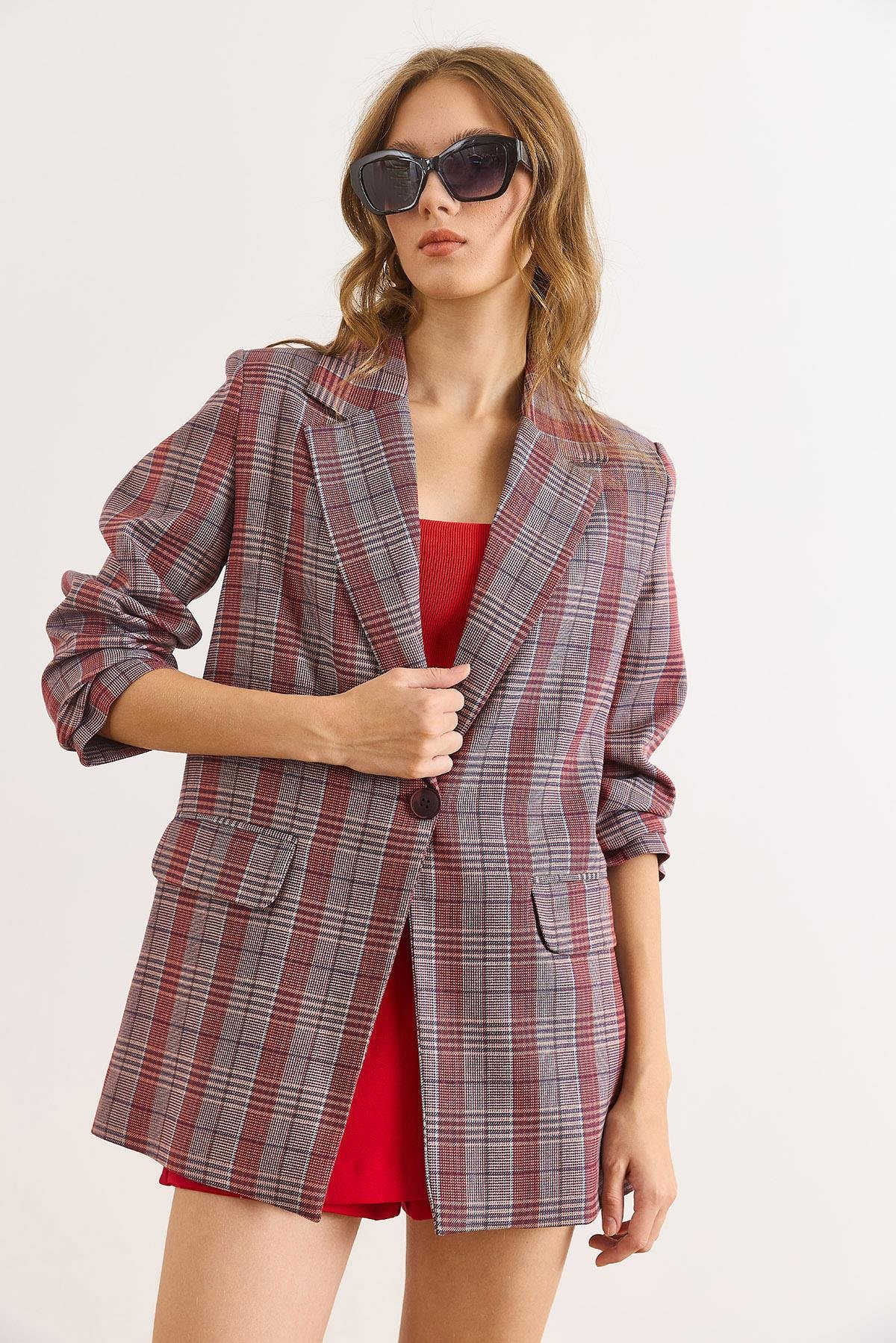 Fleto Cep Astarlı Blazer Ceket Bordo