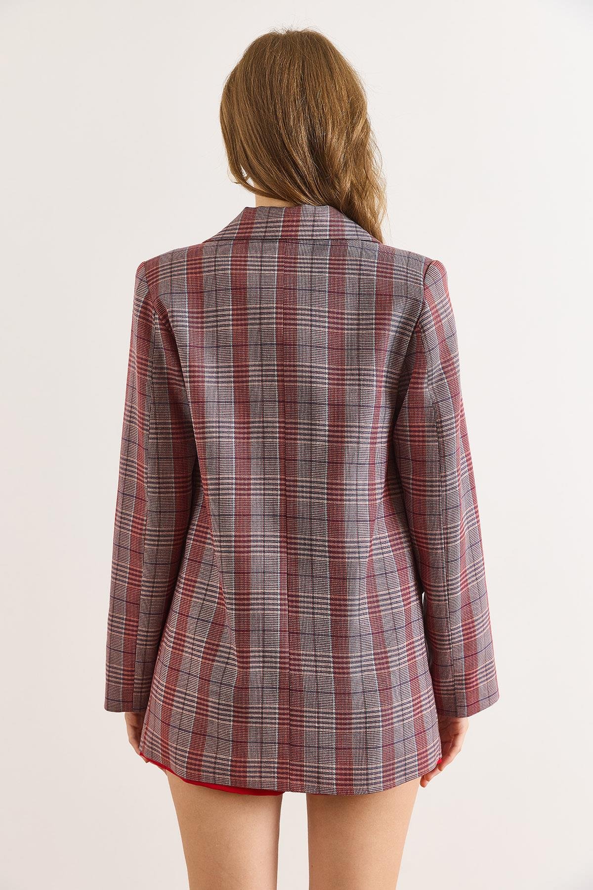 Fleto Cep Astarlı Blazer Ceket Bordo