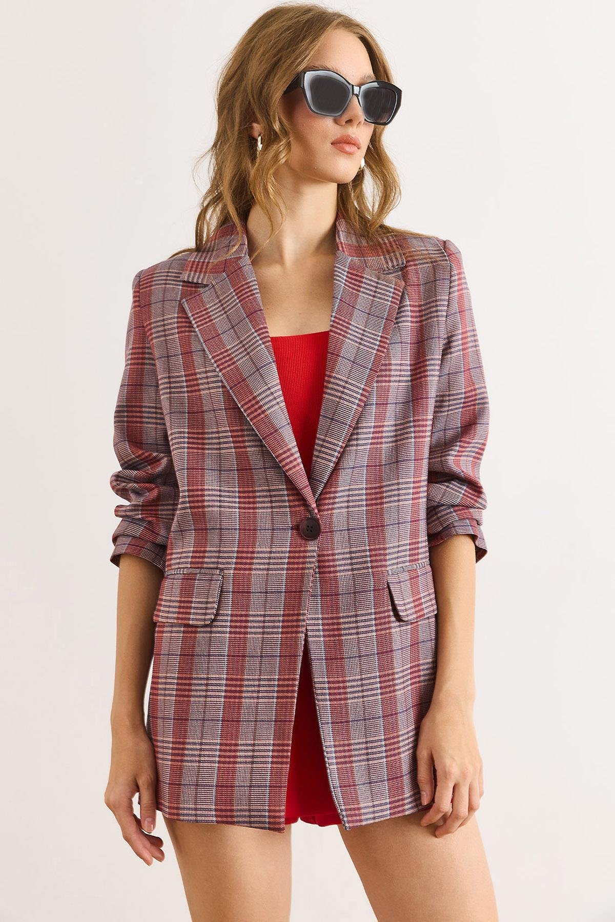 Fleto Cep Astarlı Blazer Ceket Bordo