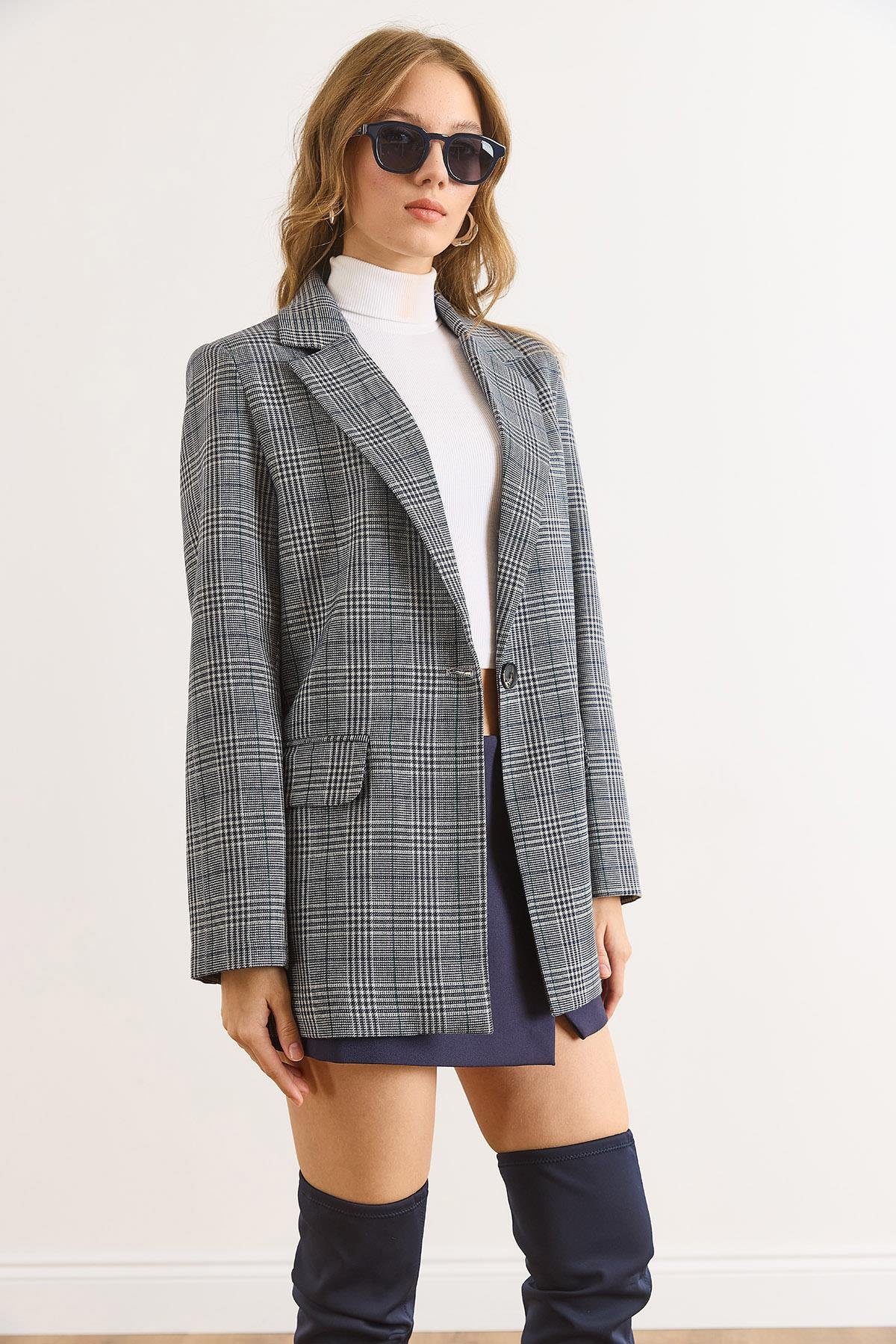 Fleto Cep Astarlı Blazer Ceket Mavi