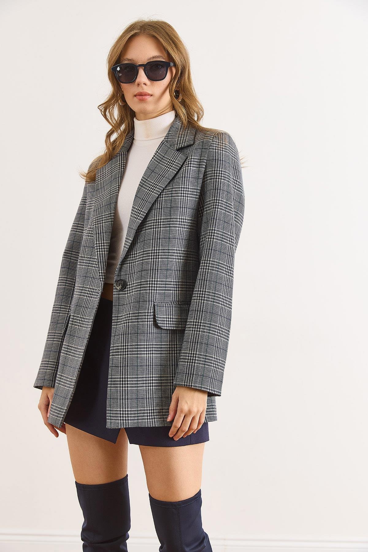 Fleto Cep Astarlı Blazer Ceket Mavi