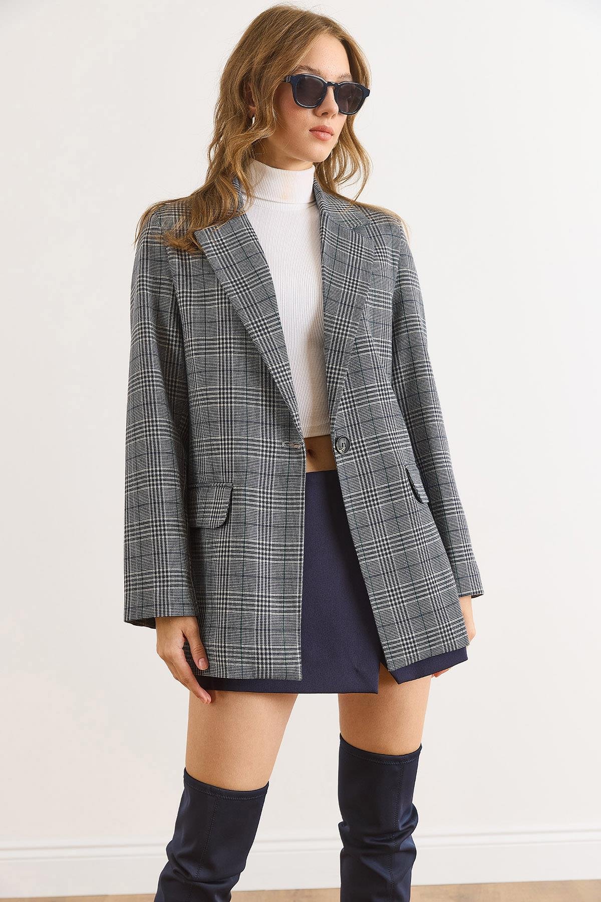 Fleto Cep Astarlı Blazer Ceket Mavi