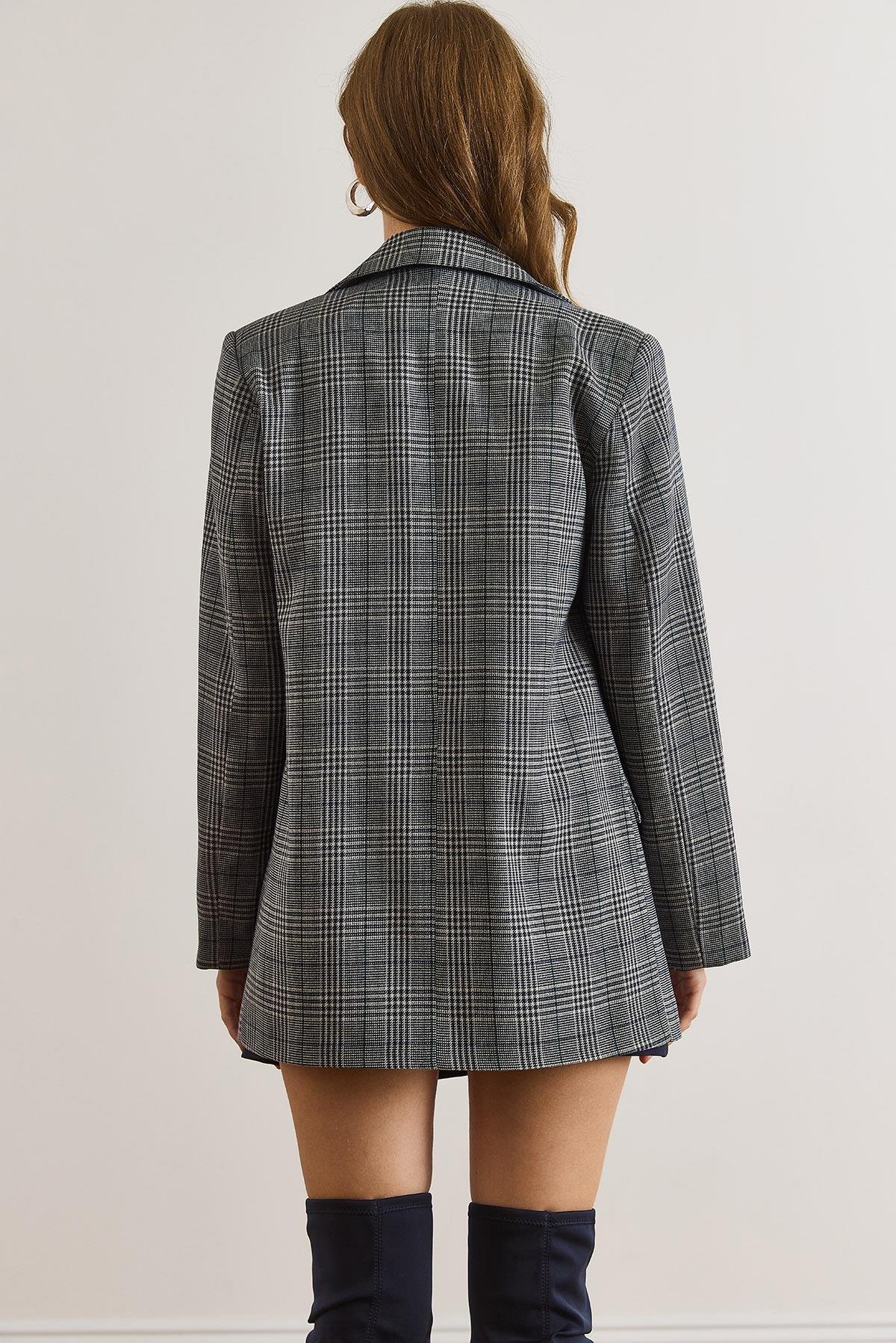 Fleto Cep Astarlı Blazer Ceket Mavi