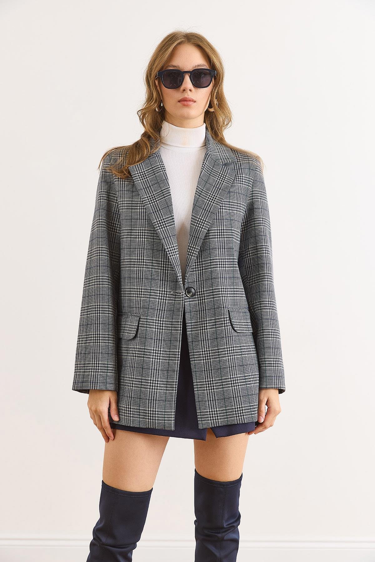 Fleto Cep Astarlı Blazer Ceket Mavi