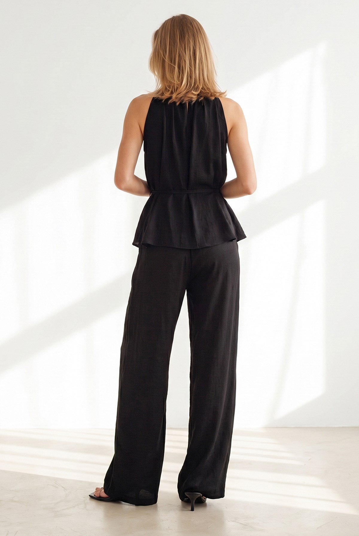 Halter Yaka Bluz Cepli Pantolon Takım Siyah