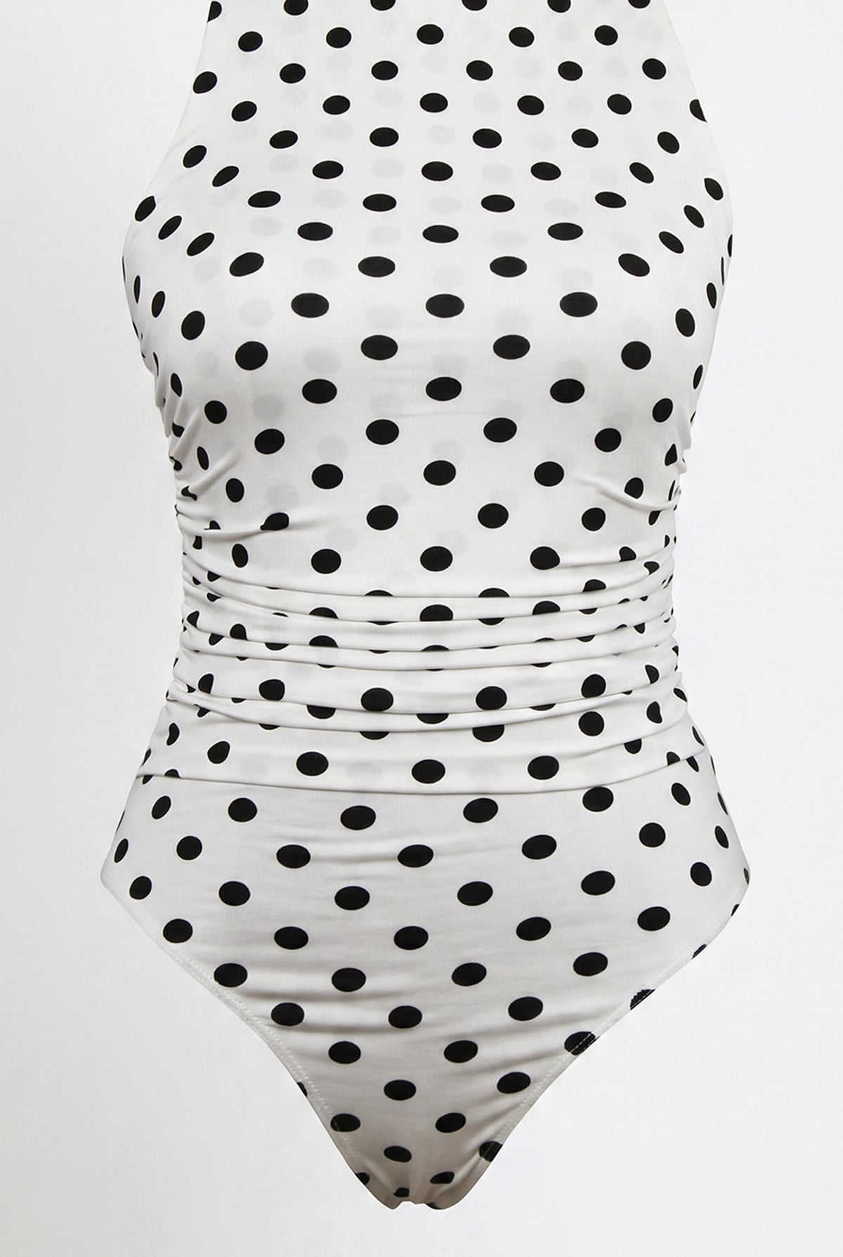 Halter Yaka Düğmeli Altı Çıtçıtlı Bodysuit Puantiye Beyaz