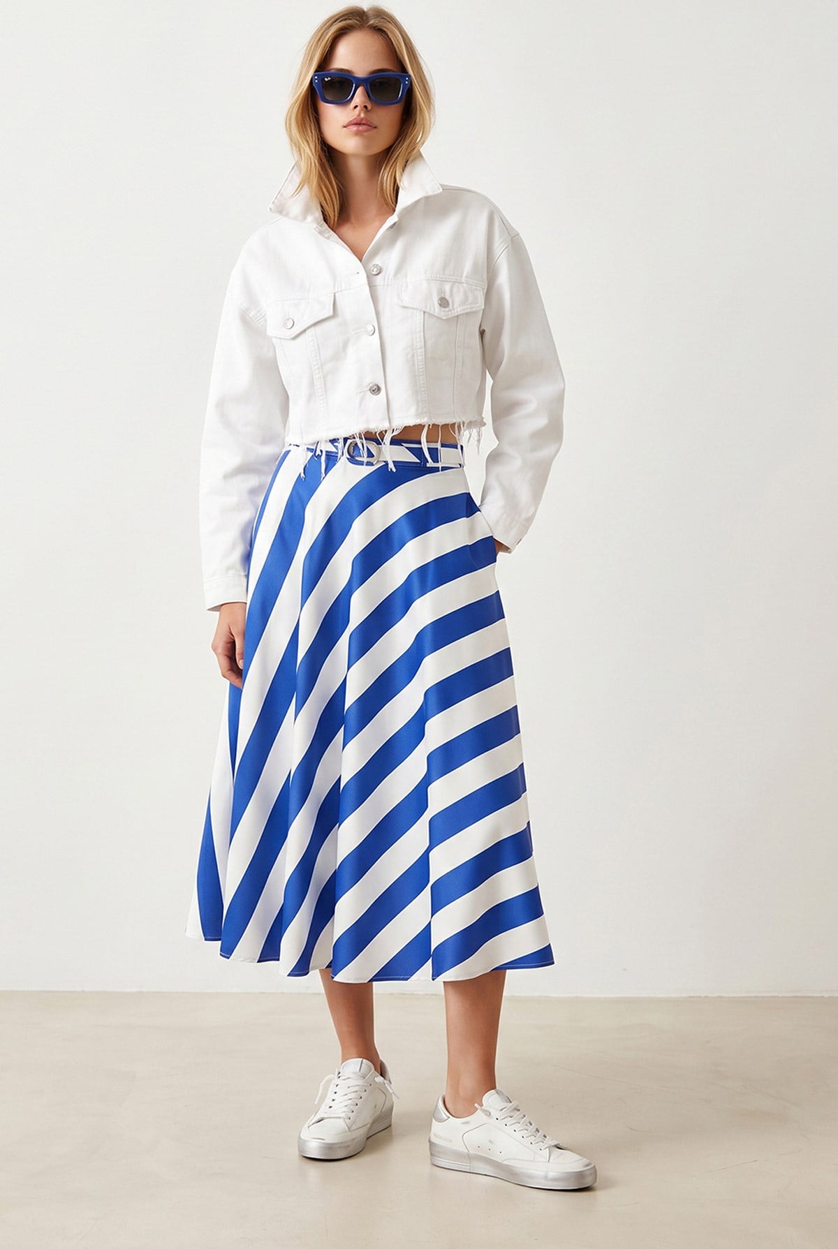 Ham Kesim Crop Denim Ceket Beyaz
