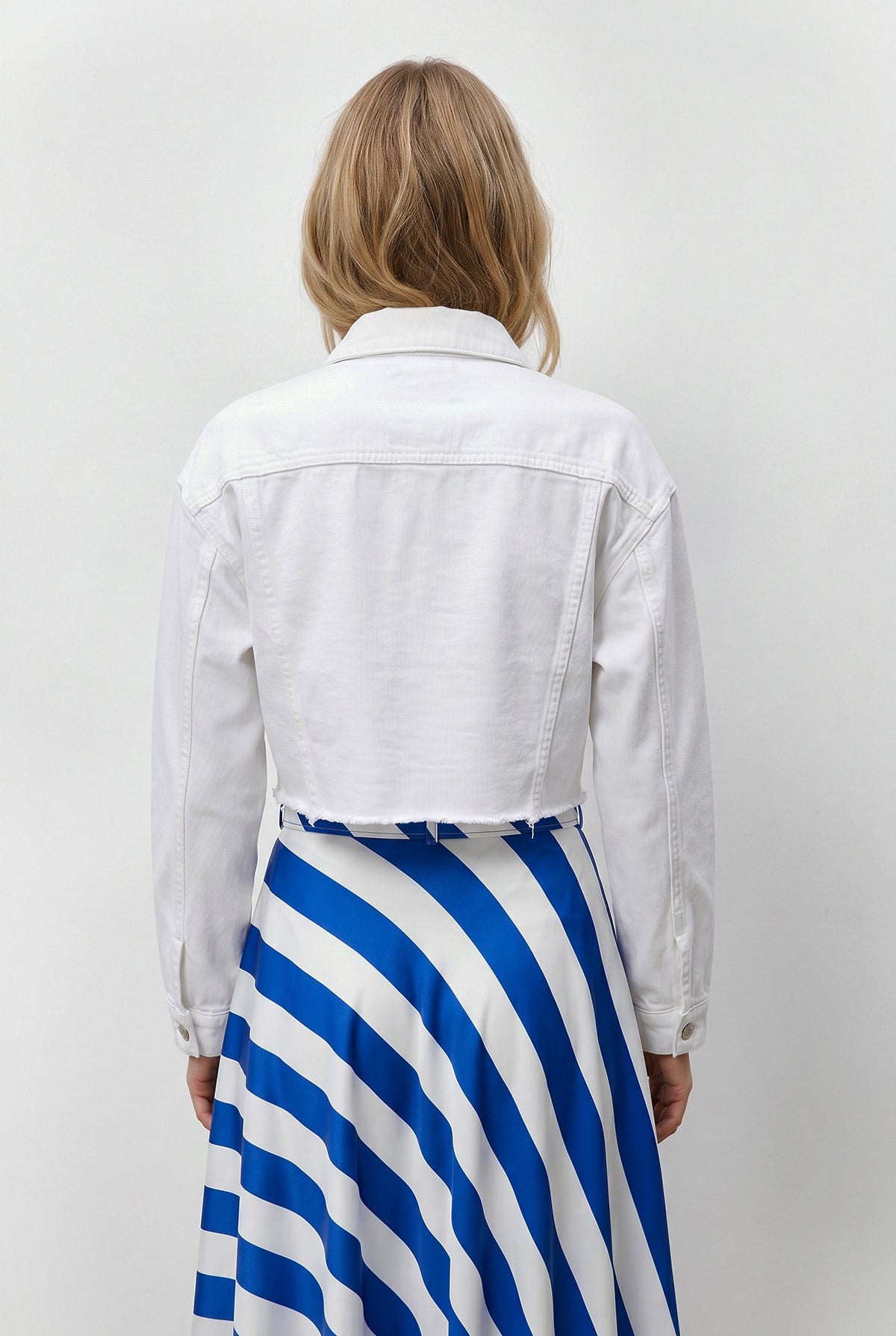 Ham Kesim Crop Denim Ceket Beyaz