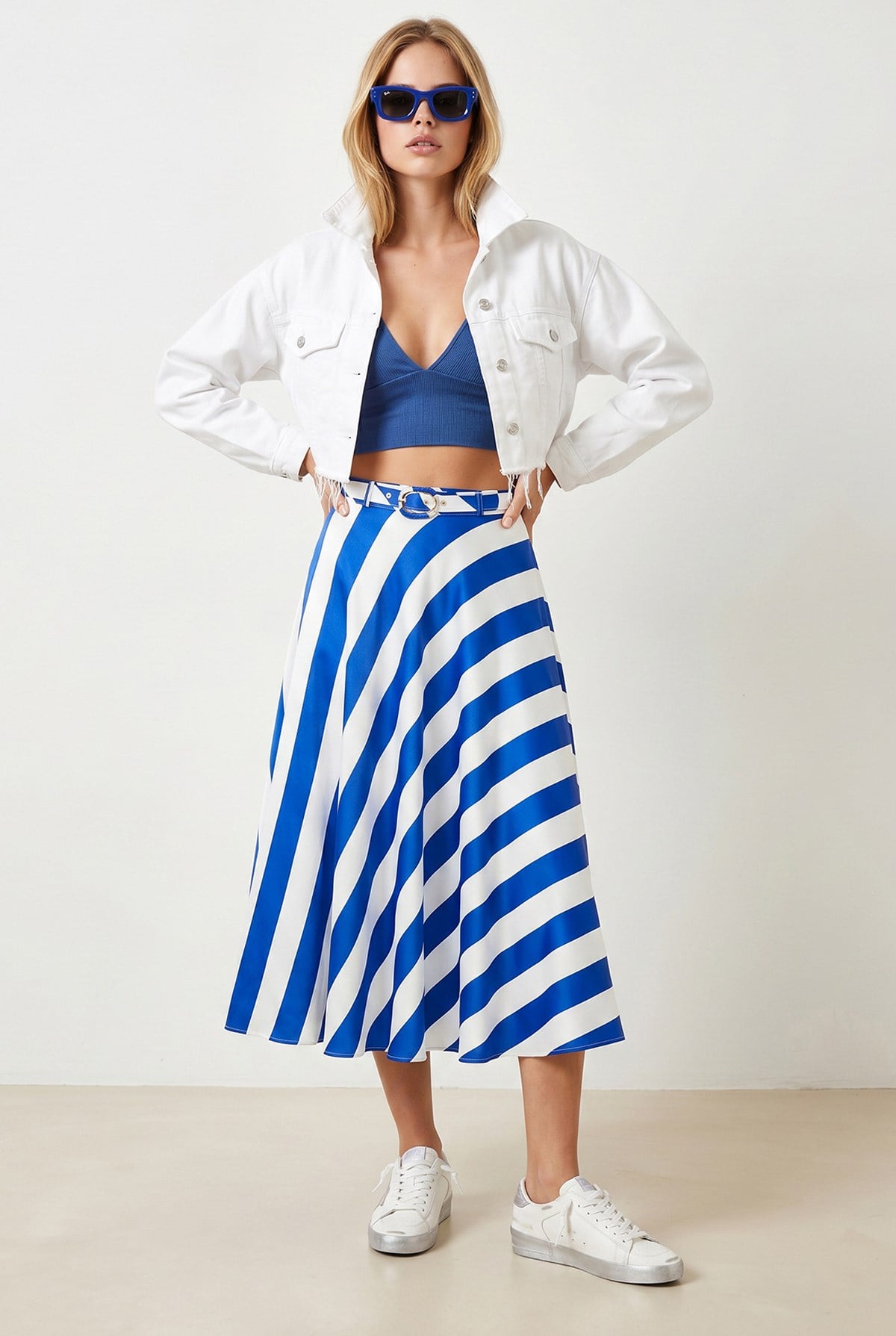 Ham Kesim Crop Denim Ceket Beyaz