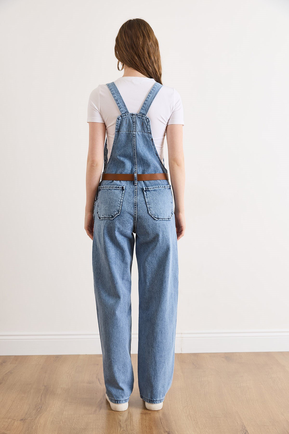 Kemerli Cepli Salopet Denim Tulum Açık Mavi