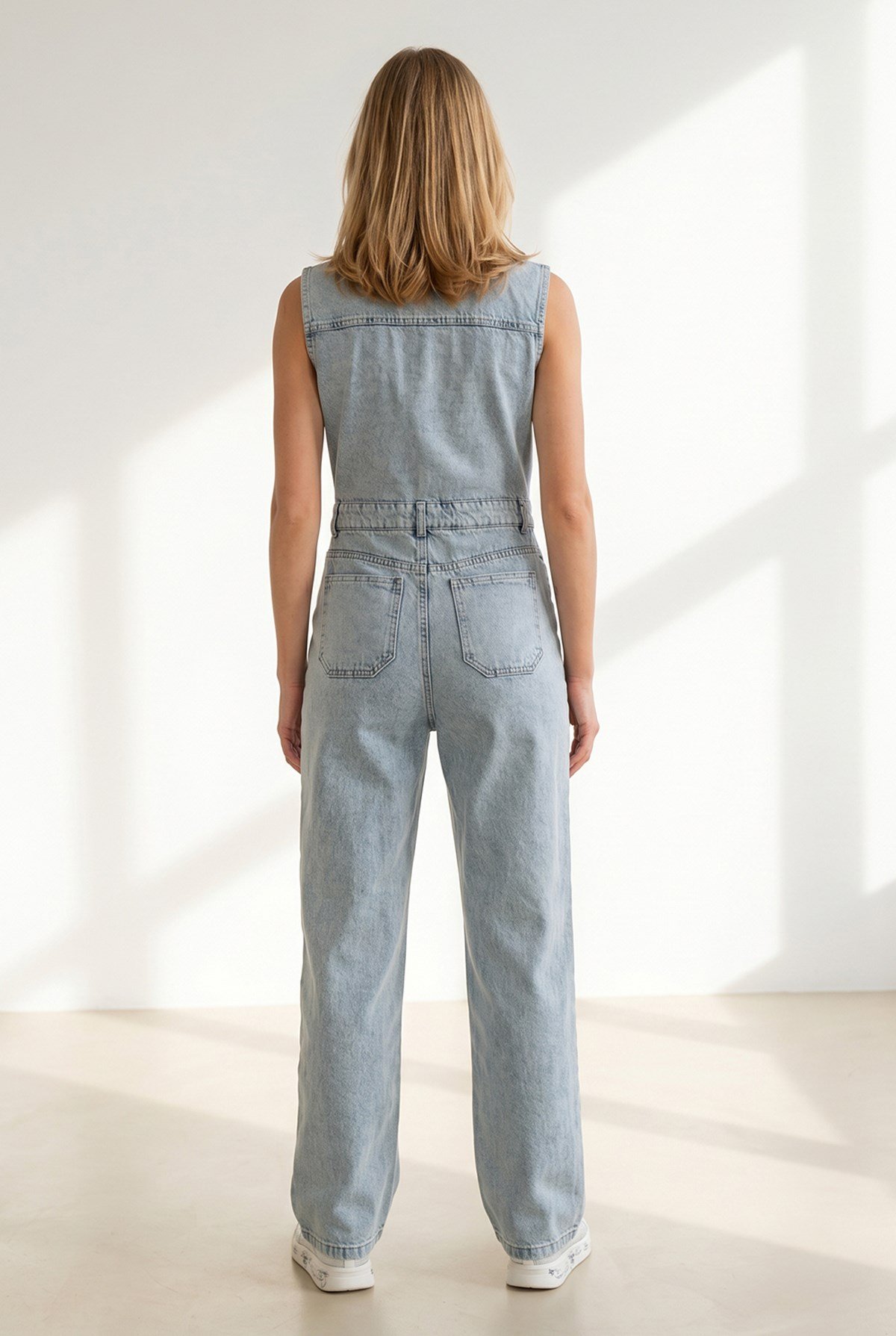 Kolsuz Cepli Denim Tulum Açık Mavi