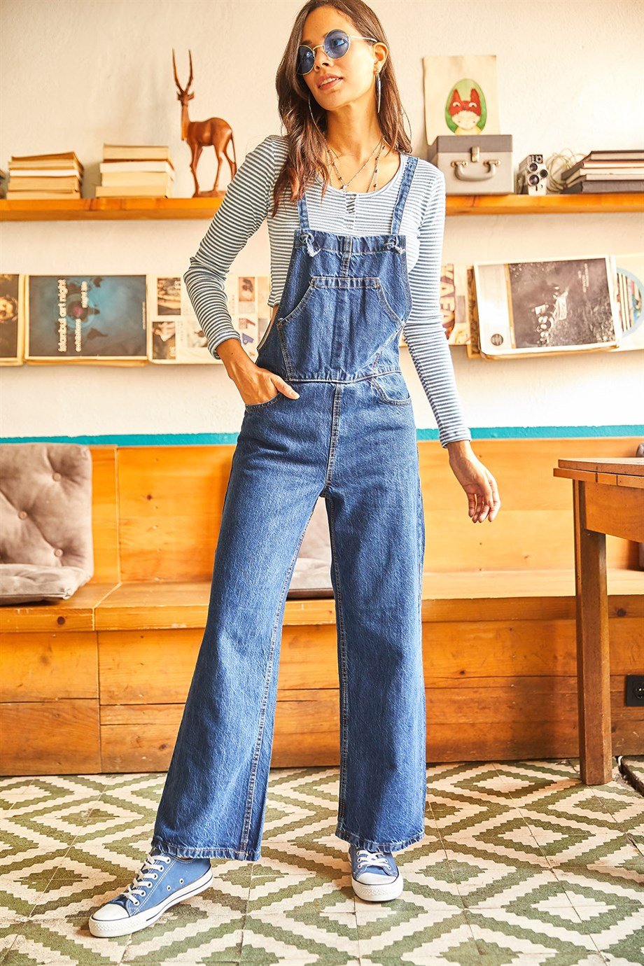 Kordon Bağlamalı Cepli Palazzo Salopet Koyu Mavi