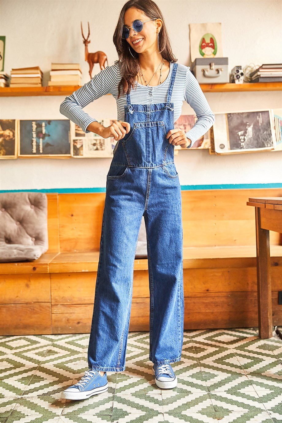 Kordon Bağlamalı Cepli Palazzo Salopet Koyu Mavi