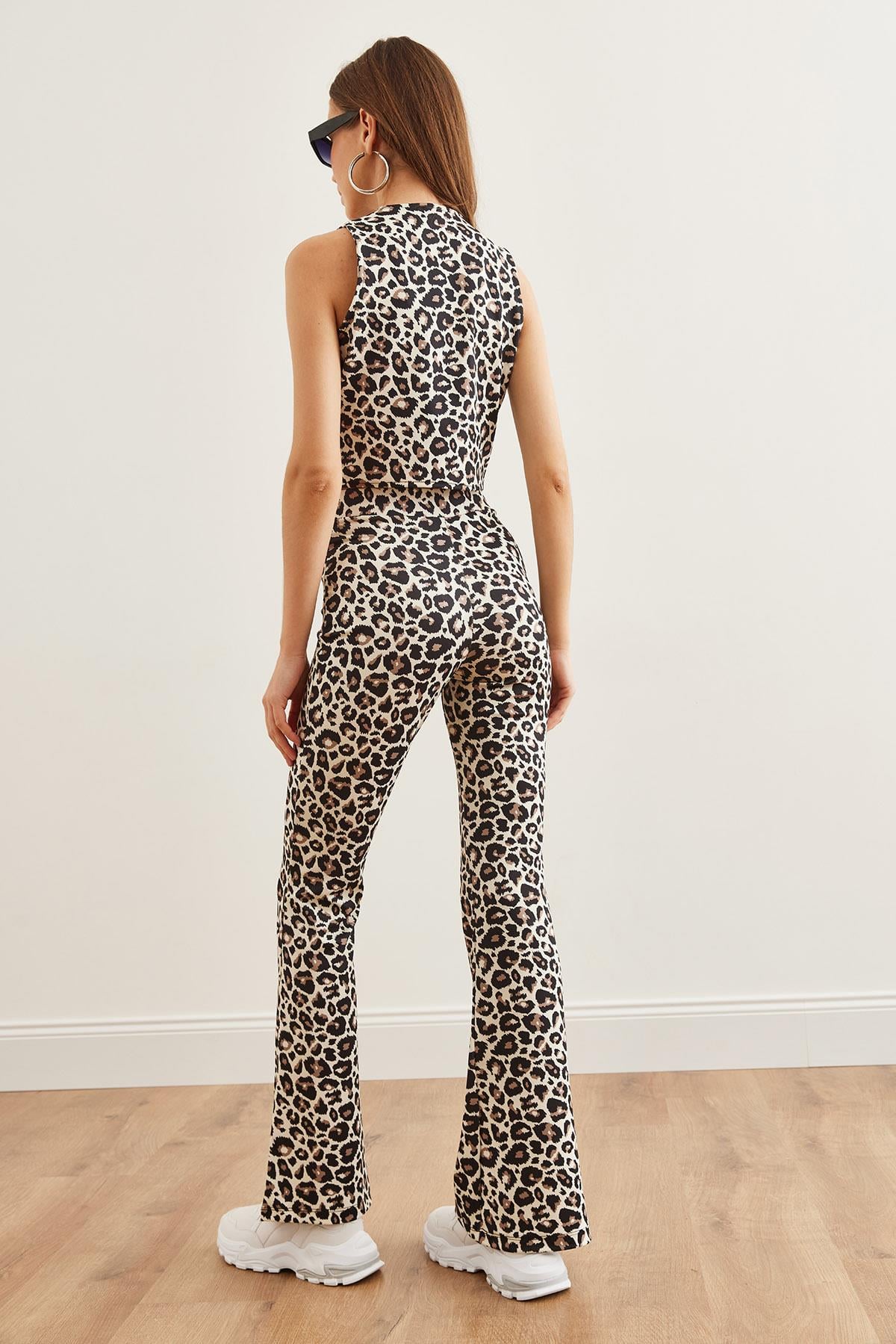 Leopar İspanyol Paça Pantolon Taş Siyah