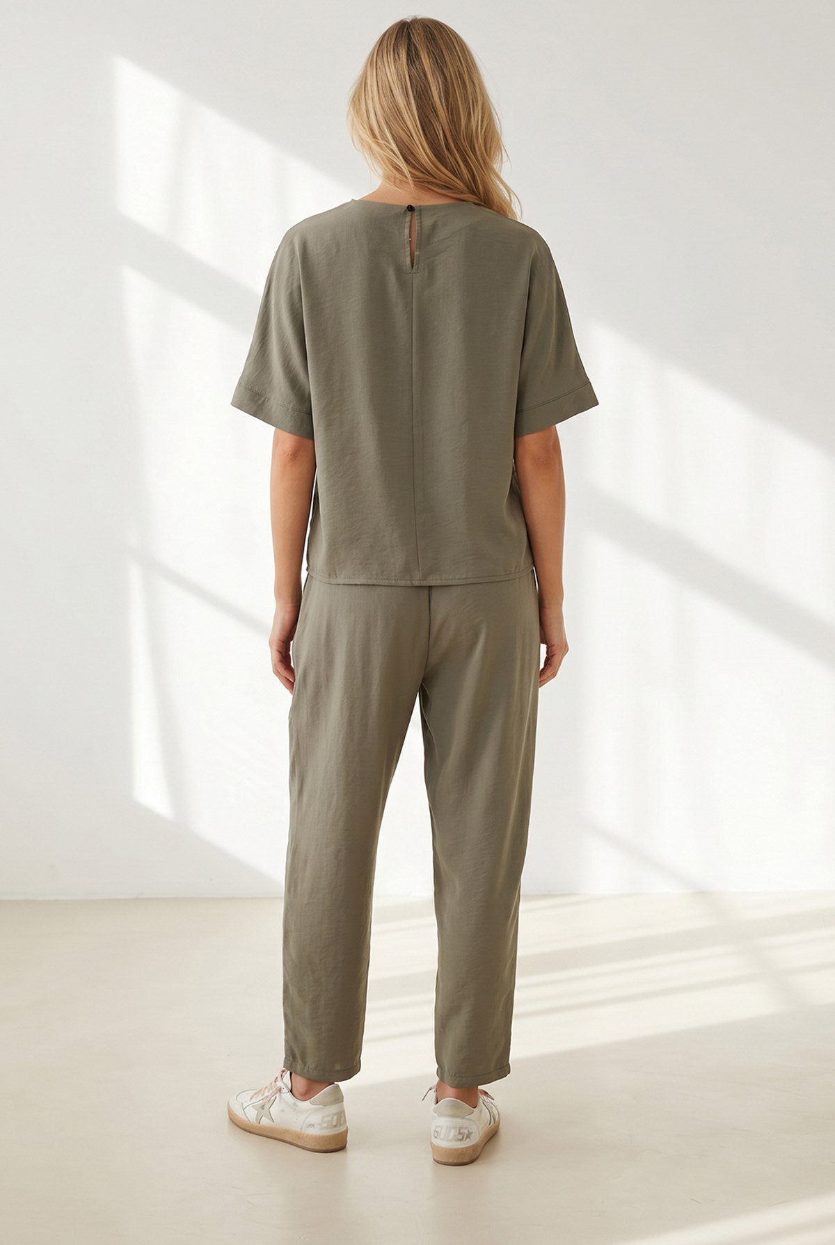 Loose Fit Alt Üst Dokuma Modal Takım Haki