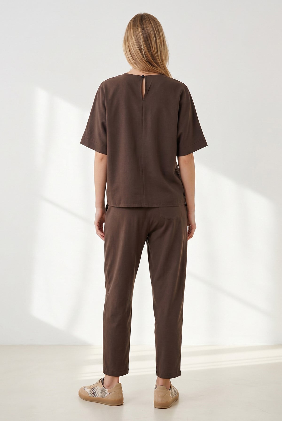 Loose Fit Alt Üst Dokuma Modal Takım Kahverengi