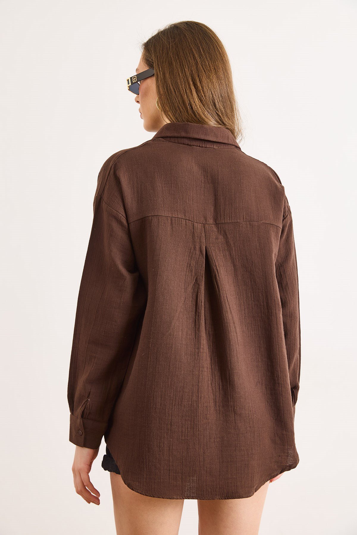Oversize Basic Müslin Gömlek Acı Kahve