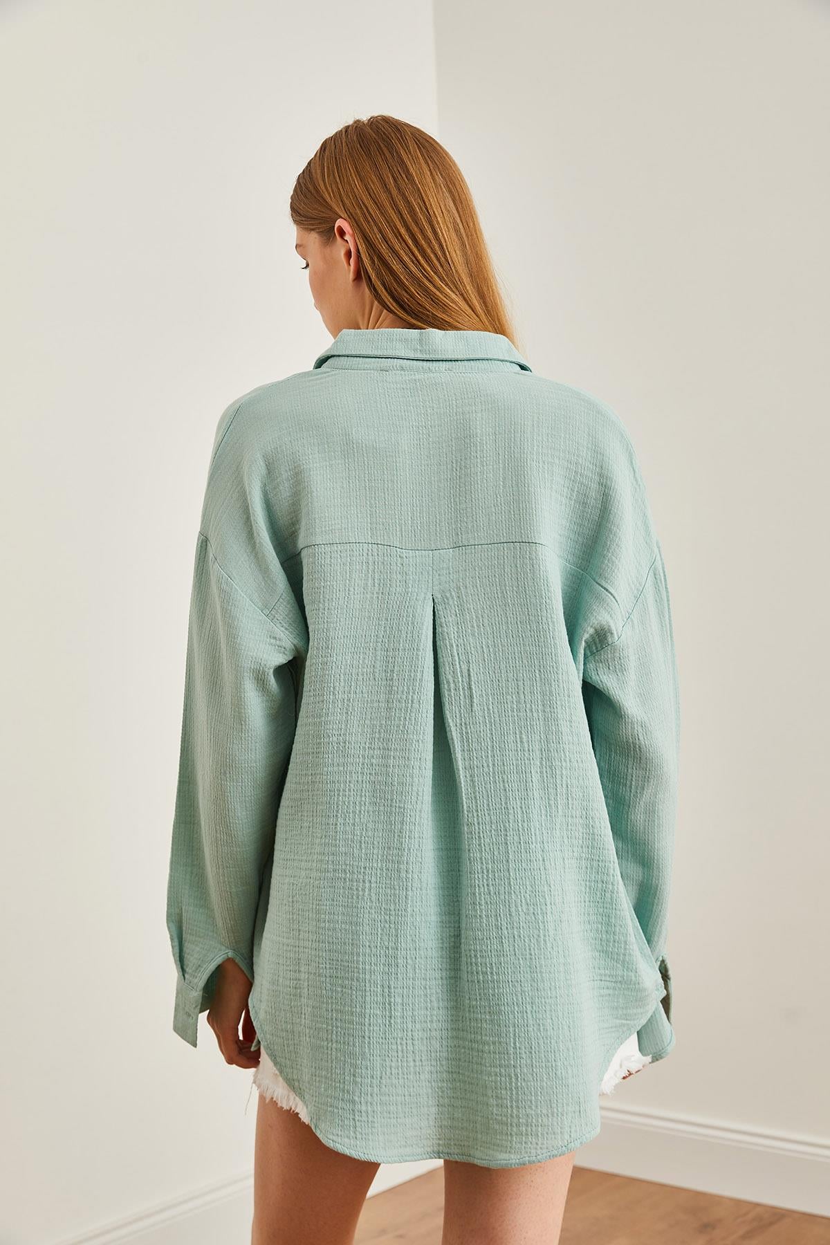 Oversize Basic Müslin Gömlek Çağla Yeşili