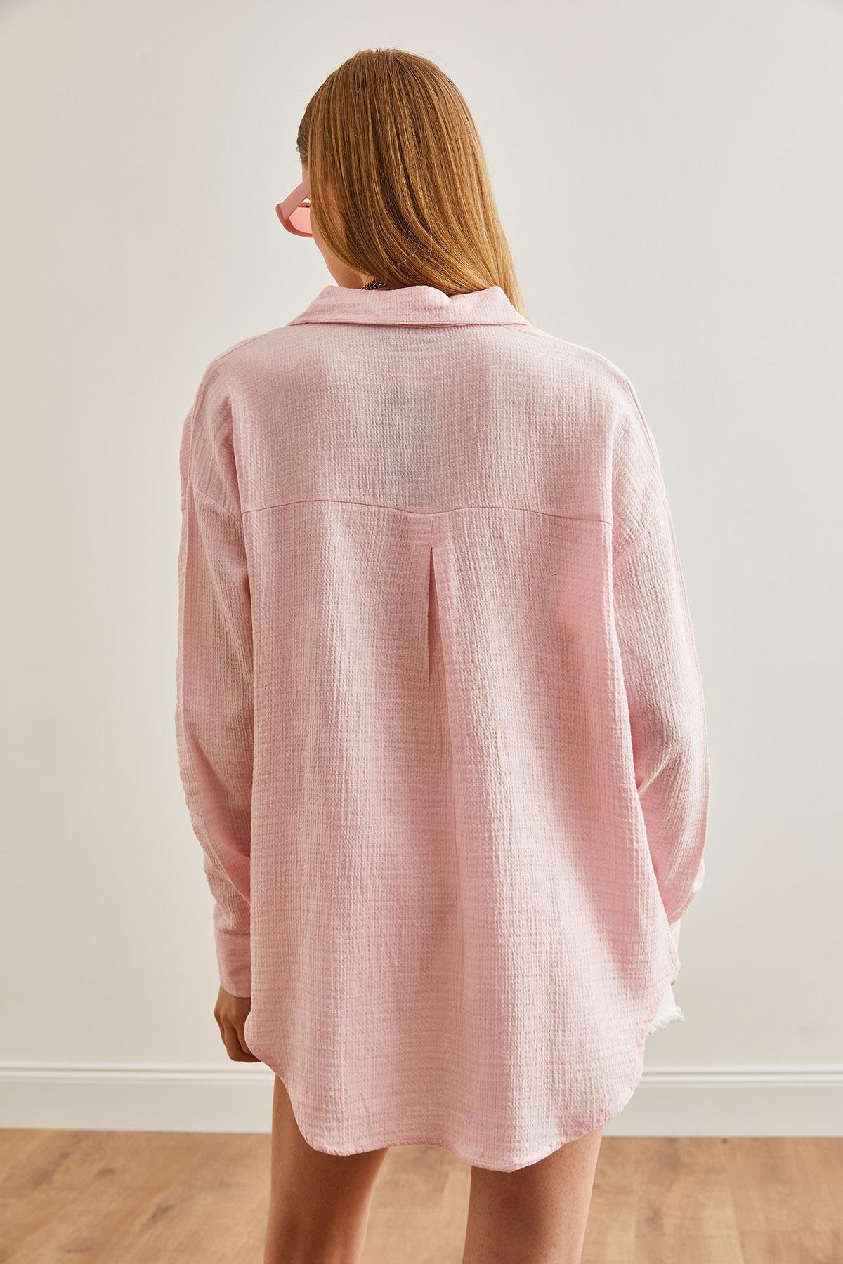Oversize Basic Müslin Gömlek Şeker Pembe