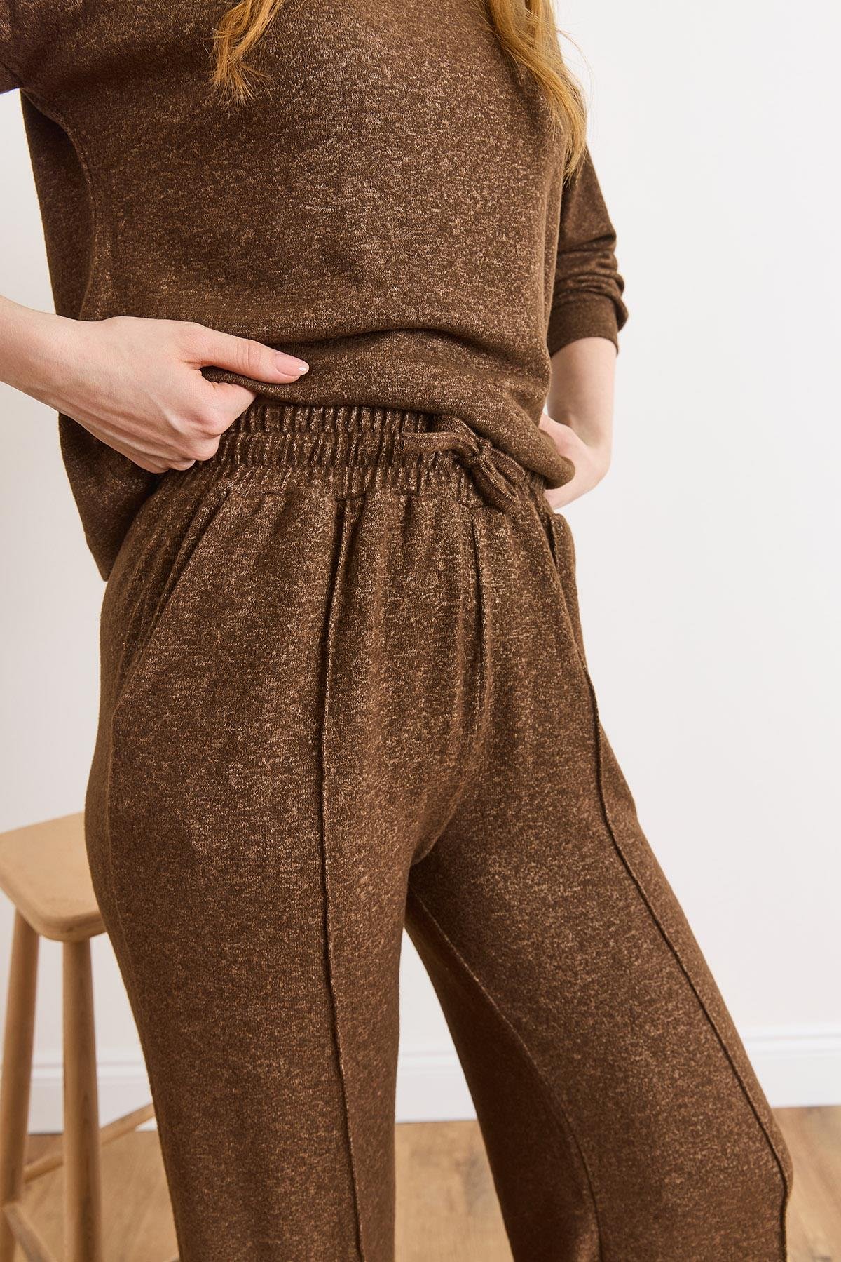 Pantolon Bluz Loose Fit Yumoş Takım Kahverengi
