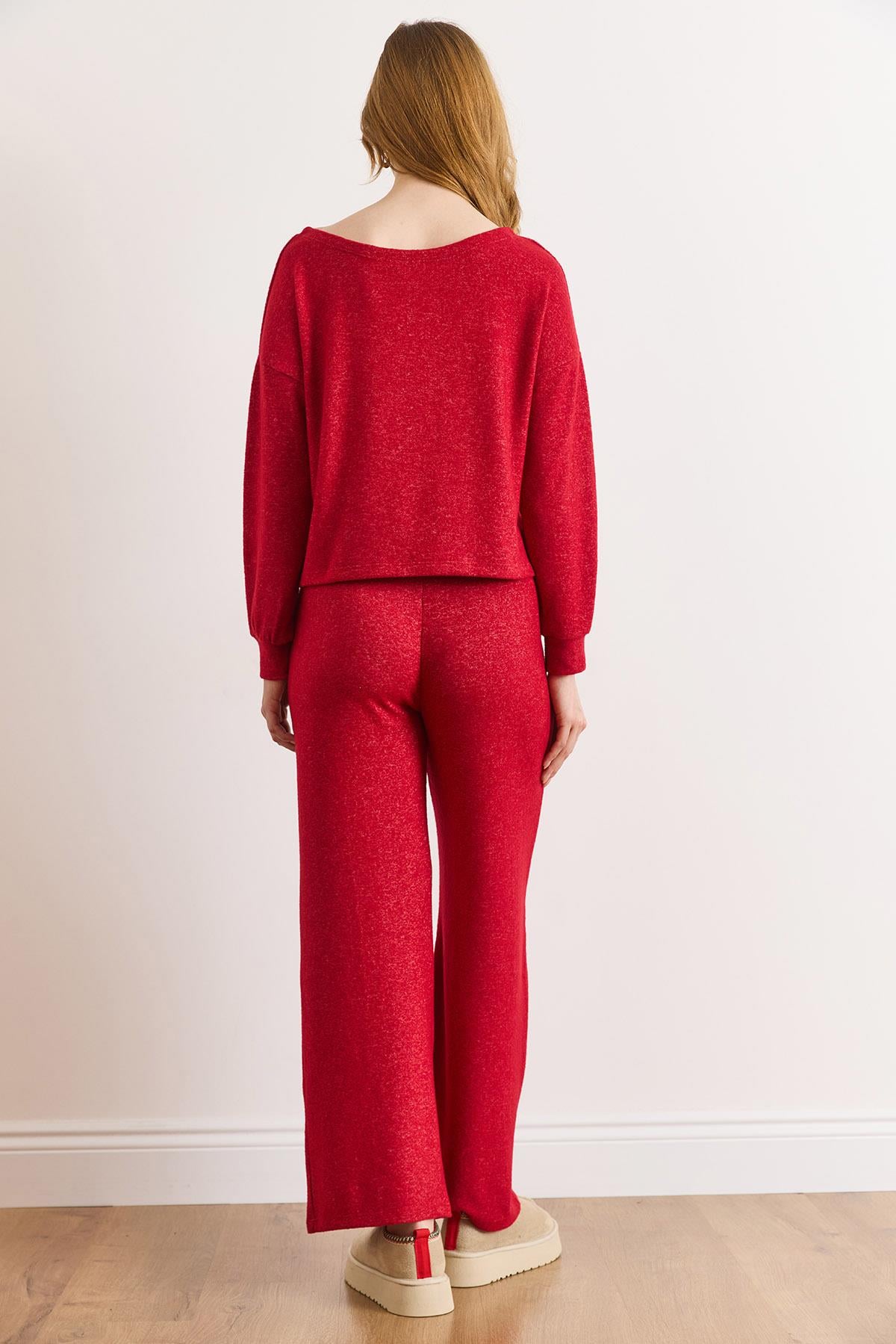 Pantolon Bluz Loose Fit Yumoş Takım Koyu Kırmızı