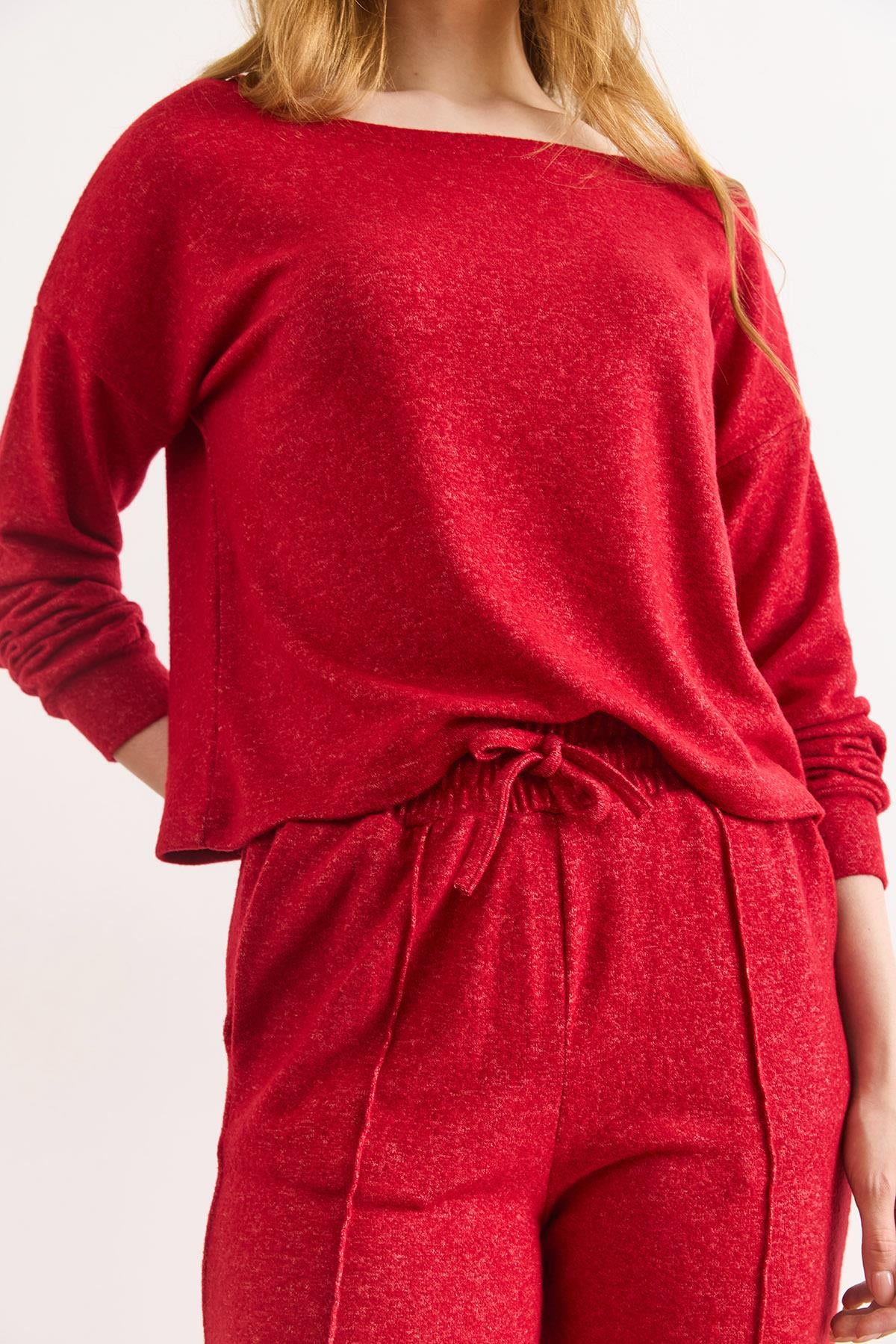 Pantolon Bluz Loose Fit Yumoş Takım Koyu Kırmızı