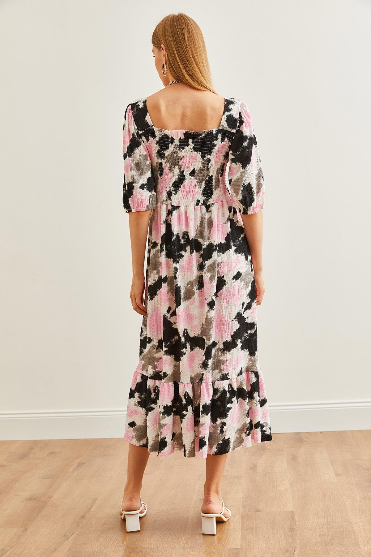 Roba Gipeli Midi Örme Elbise Batik Pembe