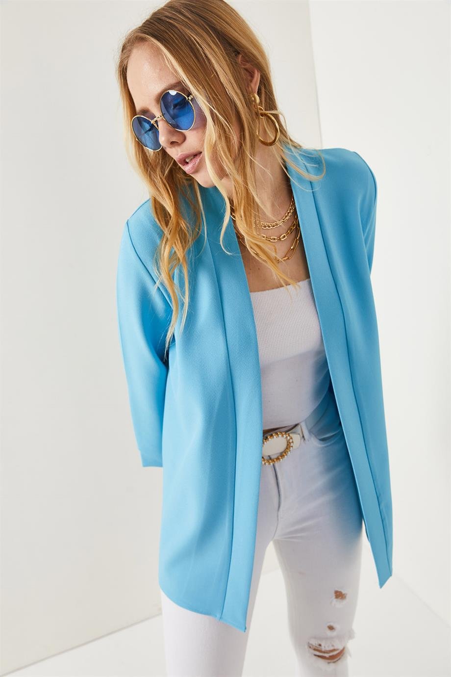 Şal Yaka Atlas Ceket Bebe Mavi
