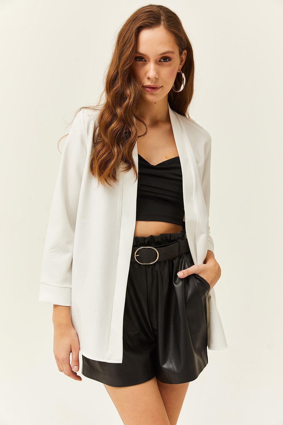 Şal Yaka Atlas Ceket Ekru