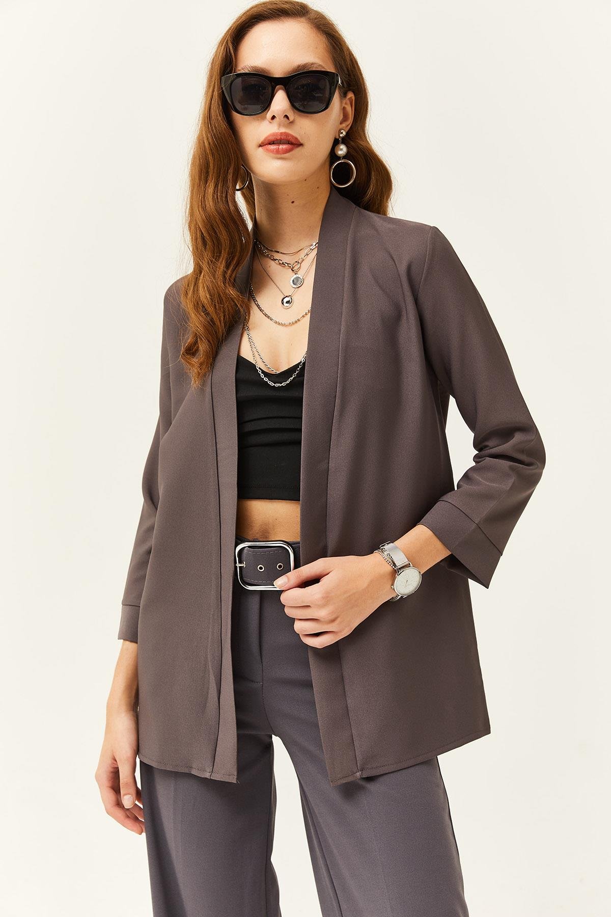 Şal Yaka Atlas Ceket Füme