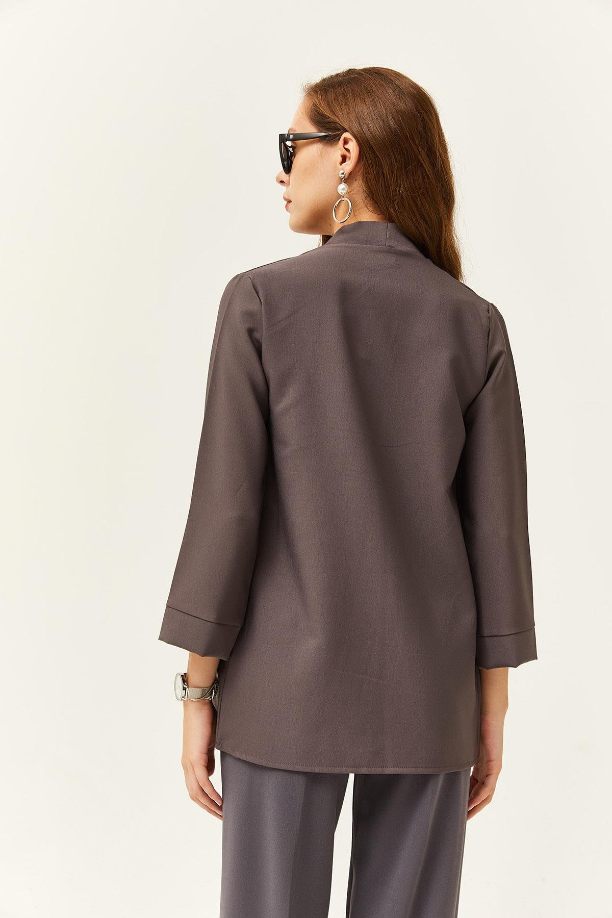 Şal Yaka Atlas Ceket Füme