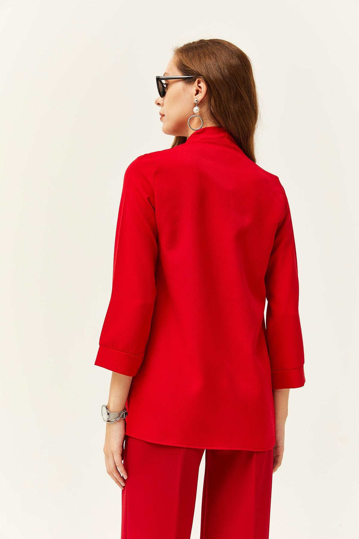 Şal Yaka Atlas Ceket Kırmızı