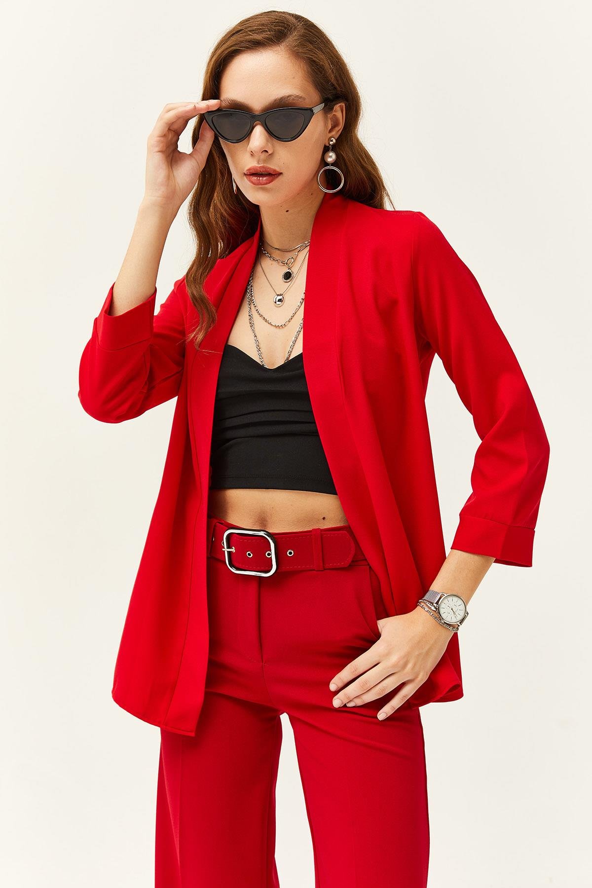 Şal Yaka Atlas Ceket Kırmızı