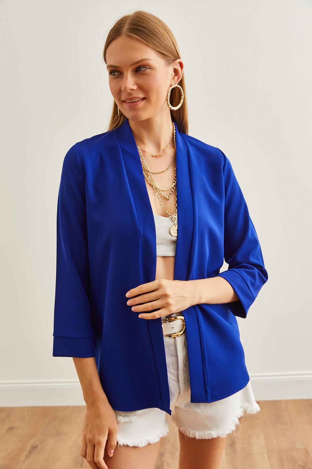 Şal Yaka Atlas Ceket Saks Mavi