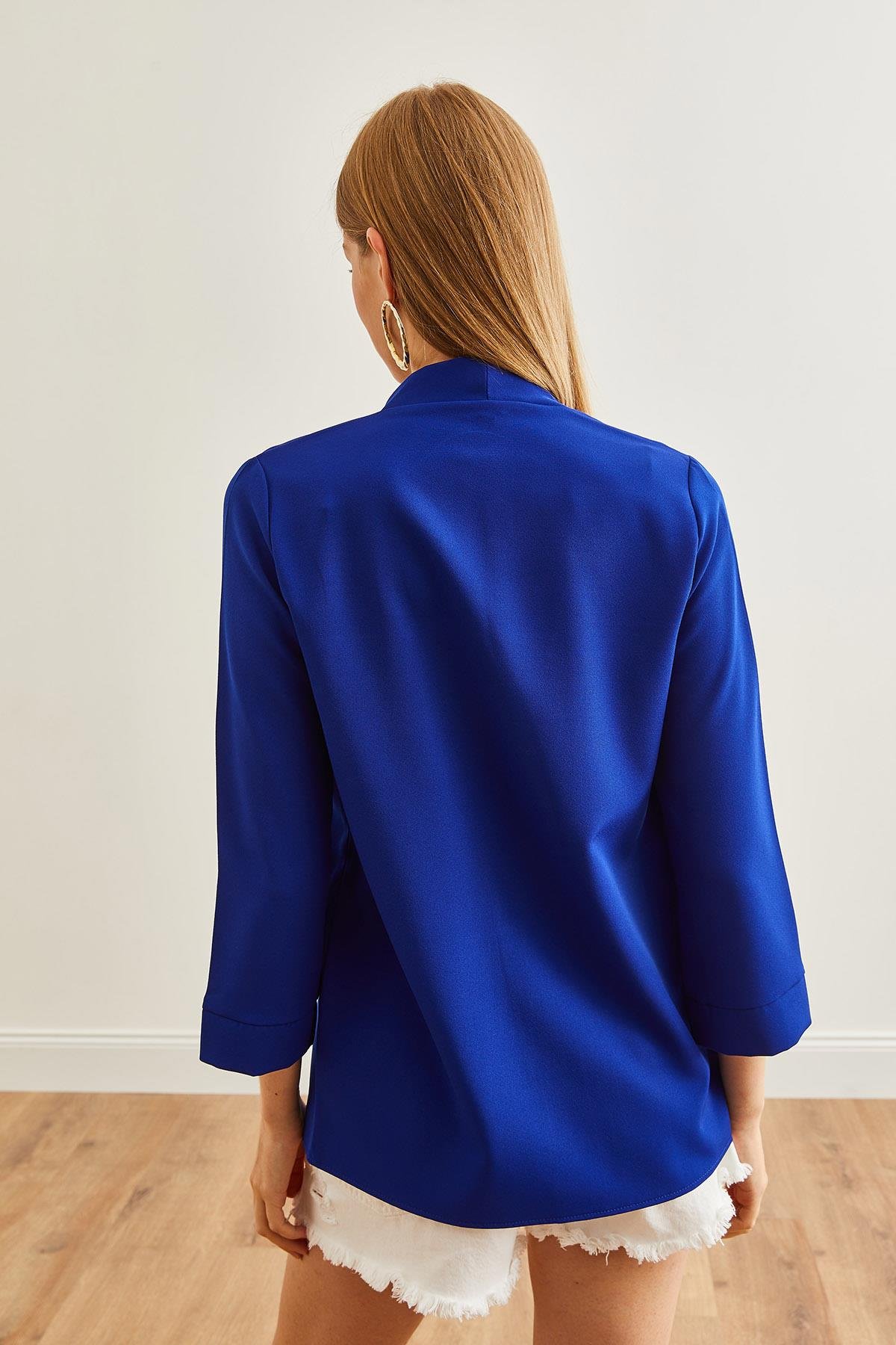 Şal Yaka Atlas Ceket Saks Mavi