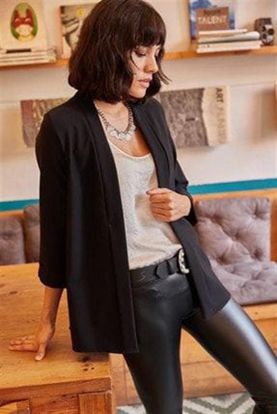 Şal Yaka Atlas Ceket Siyah