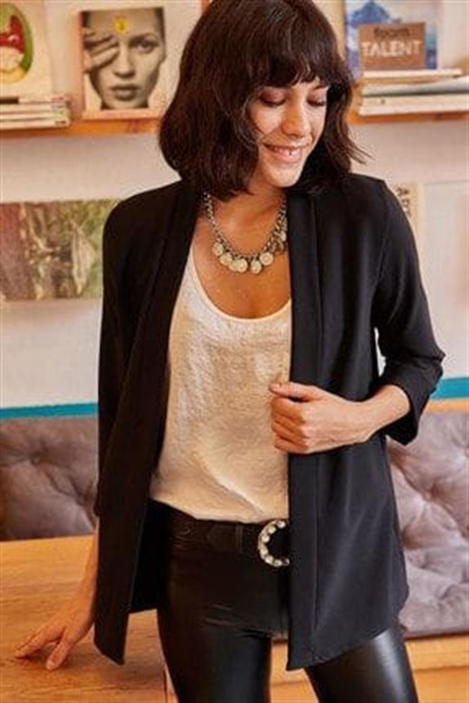 Şal Yaka Atlas Ceket Siyah