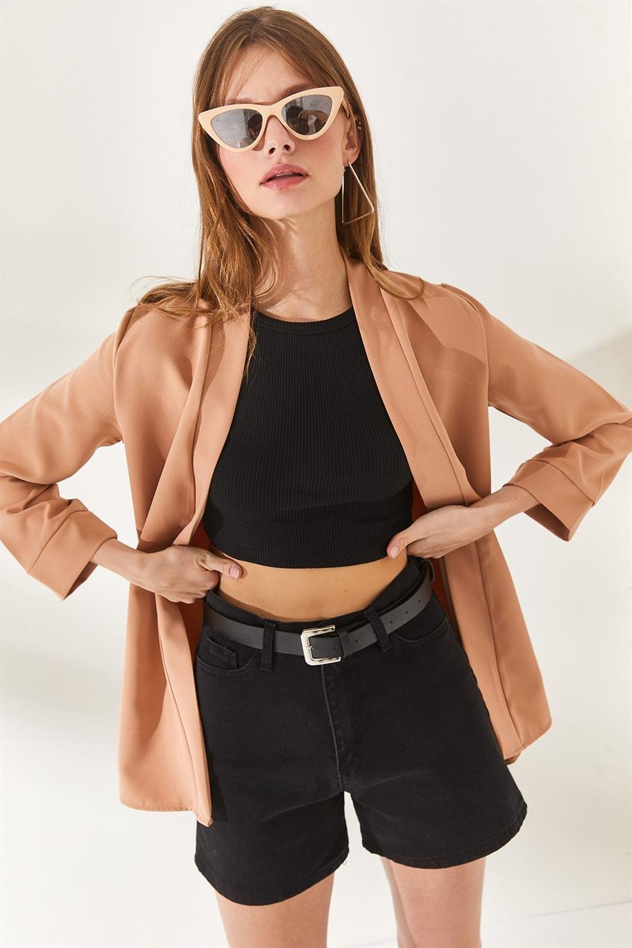 Şal Yaka Atlas Ceket Sütlü Kahve